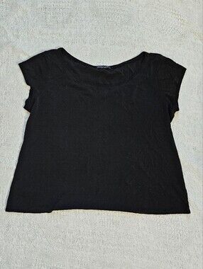 Eileen Fisher Black Silk Jersey Scoop Neck Cap Sleeve Shirt *Womens LARGE